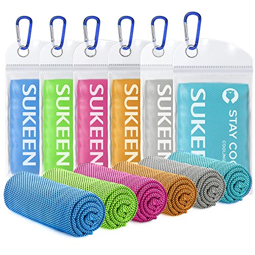 Sukeen Kühlendes Handtuch, 6er Set Kühlhandtuch Cool Towel, Gym Handtuch, Eishandtuch Kühltuch Hals, Kühlendes Handuch Mikrosfaser, Kühlendes Sporthandtuch für Yoga, Strand, Golf, Camping (100x30cm) von Sukeen