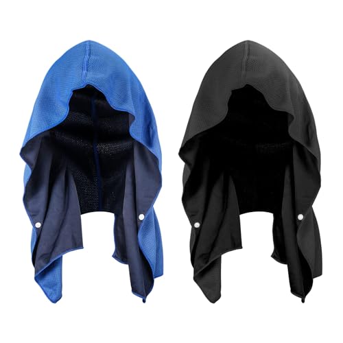 Sukeen Kühlendes Hoodie-Handtuch, 2er-Pack, kühlende Handtücher für Hals und Gesicht, Sport, Workout, Camping, Radfahren, kühlendes Handtuch, kühlende Halsbandagen (schwarz/dunkelblau) von Sukeen