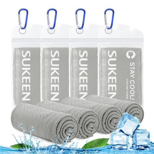 Sukeen Kühlhandtuch 4er-Pack (101,6 x 30,5 cm) - Kühltuch für Sport, Fitness, Tennis, Gym - Cooling Towel für Hals und Körper von Sukeen