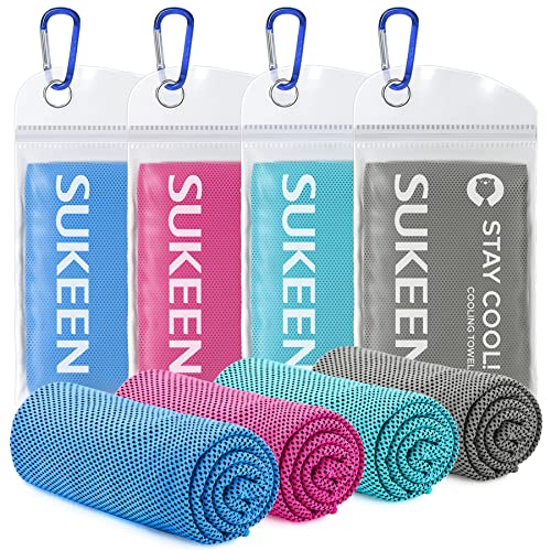 Sukeen Kühltuch 4er Set, 100 x 30 cm Cooling Towel Handtuch kühlend Mikrofaser, Kühlendes Handtuch, Gym Handtuch, Eiskalt Kühlen Handtuch Für Fitness Gym Golf Yoga Laufen Sports Wandern von Sukeen