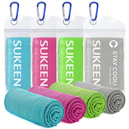 Sukeen Kühltuch 4er Set, 100 x 30 cm Cooling Towel Handtuch kühlend Mikrofaser, Kühlendes Handtuch, Gym Handtuch, Eiskalt Kühlen Handtuch Für Fitness Gym Golf Yoga Laufen Sports Wandern von Sukeen