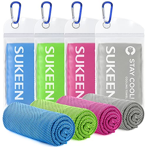 Sukeen Kühltuch 4er Set, 100 x 30 cm Cooling Towel Handtuch kühlend Mikrofaser, Kühlendes Handtuch, Gym Handtuch, Eiskalt Kühlen Handtuch Für Fitness Gym Golf Yoga Laufen Sports Wandern von Sukeen