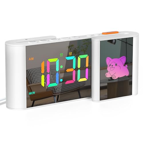 Sukeen Wecker Digital, Wecker Kinder mit Niedlicher Hund, Digitaluhr mit Doppelalarm, 11 Farbziffern, 10 Farben Cartoon, Woche, Dimmbar, Lautstärke, Schlummer für Kinder Erwachsene Schlafzimmer Weiß von Sukeen