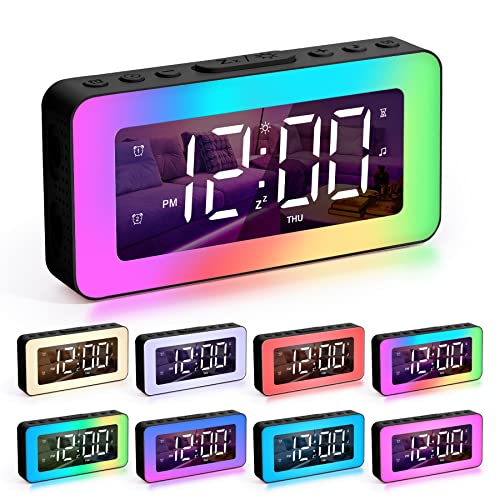 Sukeen Wecker Digital, Wecker Kinder Digital, Wecker Mit Licht, Digitaler Uhr Mit Doppelalarm, 8 Einschlafgeräusche/Nachtlichter, Einschlaftimer, USB-Ladegerät, Spiegeluhr für Schlafzimmer-Schwarz von Sukeen