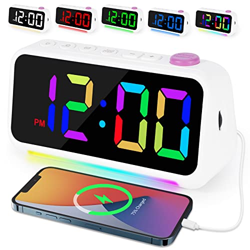 Wecker Digital mit 7 Farben Nachtlicht, Dynamische RGB-Farbwechseluhr für Kinder Erwachsene, 6" Wecker Kinder mit Licht/LED-Display mit Mehreren Schriftarten/dimmbar/5 Lautstärken/USB-Ladeanschlüsse von Sukeen