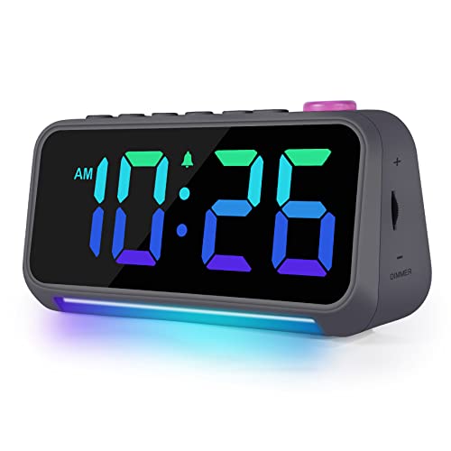 Wecker Kinder Erwachsene, Wecker Digital mit 7 Farben Nachtlicht, Dynamische RGB Wecker, 6" Wecker mit Licht/LED-Display mit Mehreren Schriftarten/dimmbar/5 Lautstärken/USB-Ladeanschlüsse Dunkelgrau von Sukeen