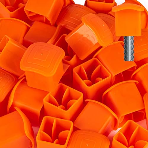 Sukh Bewehrungskappen – 90 Stück orangefarbene Pilz-Sicherheitsabdeckungen für T-Pfosten, Baukonstruktions-Schutzpfähle – Kunststoff-Endkappen passend für #3–#7 Pfahlgrößen von Sukh