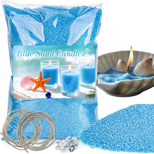 Sukh Blue Snow Pearled-Kerzen mit Dochten – 410 g DIY Kerzensand, Wachs mit Dochten, nachfüllbar für Hochzeiten, Partys, Halloween, Weihnachten, Thanksgiving von Sukh