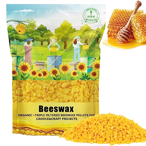 Sukh Pure Beeswax Pellets - Yellow Beeswax Pellets Beeswax Beads Wax Lozenges Beeswax for Cosmetics, Candles, Creams, Ointments, Soaps, Candle Making and Wood Care von Sukh