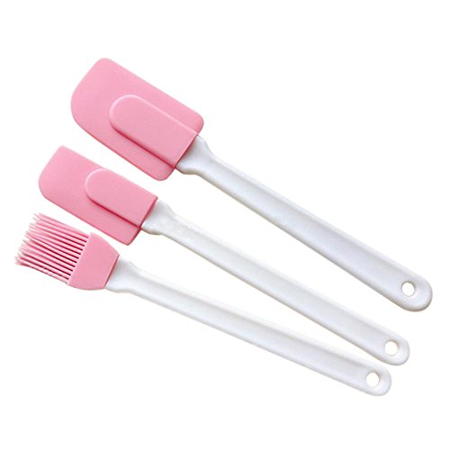 Sukisuki 3-teiliges Backwerkzeug-Set aus Silikon für Creme, Teigschaber, Schaber, Pinsel, Rührschaufel, Butterbackwerkzeuge (Pink) von Sukisuki