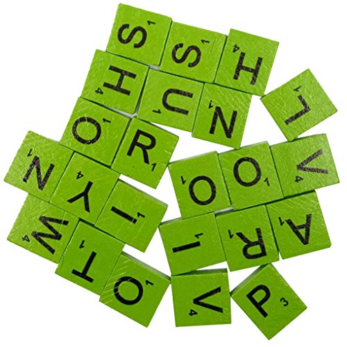 Sukisuki Scrabble-Plättchen aus Holz, schwarze Buchstaben & Punktezahlen, zum Basteln, Holz-Alphabet, 100 Stück, holz, grün, Einheitsgröße von Sukisuki