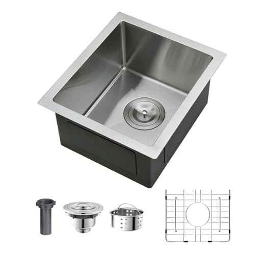 Moderne Küchenspüle aus 304 Edelstahl, hohe Kapazität, Einzelbecken, Küchenspüle mit schützendem Bodengitter und Seifenspender für Wohnmobil, Barspüle (Unterbauspüle, Silbergrau, 38,1 x 43,2 x 22,9 cm von SukrHdoe