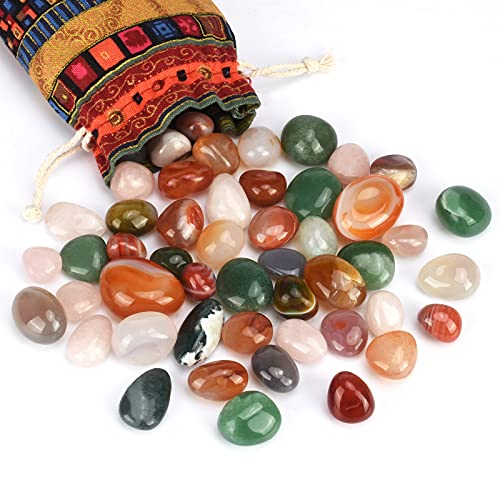 Halbedelsteine- Ca. 50 Stück in verschiedenen Größen（1.3-3.1）cm，natürliche Bunte Edelsteine für Kinder zu Deko-Zwecken,Hexen/Sachen und so weiter mit dem Beutel von sukudon