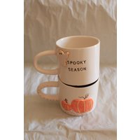 Handgemachte Herbst Tasse - Hello Pumpkin Mini-Geist, Kürbis Design Keramiktasse 240Ml von SukupotCeramics