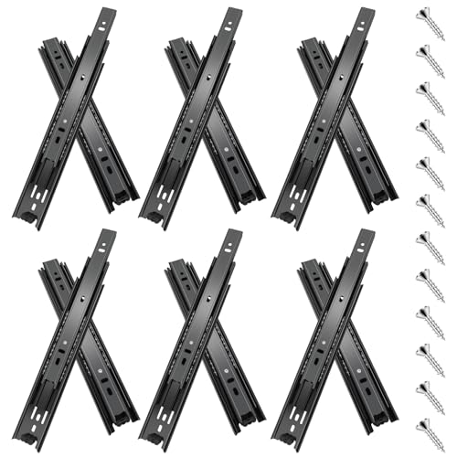 Schubladenschienen, 25cm, 6 Paar (12 Stück), Vollauszug, Kugellager,3-fach gefaltet, voll dehnbar, seitliche Montage, 45,4 kg Kapazität, Schwarz von Sulawskys