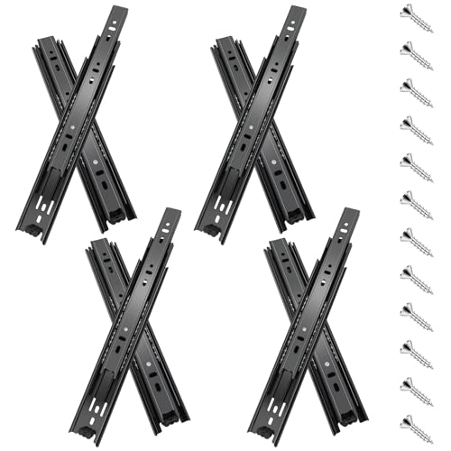 Schubladenschienen, 30 cm, 4 Paar (8 Stück) Vollauszug rollenauszug schubladenauszüge, Seitenmontage, für Aktenschrank, Mülleimer, Küche, Kleiderschrank, 45,4 kg Kapazität, schwarze von Sulawskys