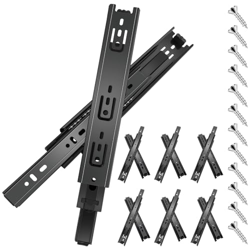 Schubladenschienen, 40 cm, 6 Paar (12 Stück), Vollauszug, Kugellager, 3-fach gefaltet, voll dehnbar, seitliche Montage, 45,4 kg Kapazität, 40 cm, Schwarz von Sulawskys