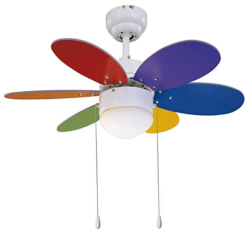 Schuller Sulion Rainbow Multimate Decken-Ventilator, 76 cm Durchmesser, Weiß, Blätter in Regenbogenfarben, glänzend/matt von Sulion