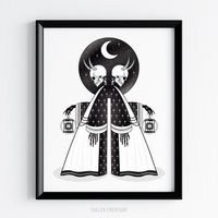 Skelett Gothic Kunstdruck, 200x250, Gruseliges Wohndekor, Schwarz Weiss, Düstere Illustration, Gruselige Geschenke, Halloween, Karton von SullenCreature