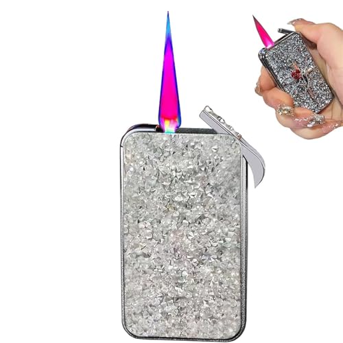 Winddichtes, mit Diamanten eingelegtes Hand-Strasssteinzeug, winddichtes Butan-Fackelfeuerzeug mit einstellbarer Flamme(Kraftstoff nicht im Lieferumfang enthalten)(F) von Sullosing