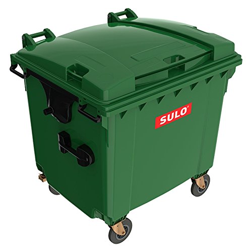 SULO Grüne Mülltonne Müllcontainer MGB 1100 Liter Abfallcontainer Behälter Kübel Container Bio-Tonne | 4-Rad-Behälter mit Flachdeckel | Robuste Deckelkonstruktion | Grün von Sulo