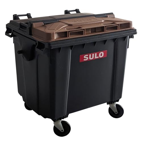 SULO Mini Mülltonne Container 1100L Nachbildung | Tisch-Mülleimer Klein | Desktop Büro Schreibtisch Stifthalter | Grau mit Deckel-Einwurf Braun | Sammlerstück | 18x18x15 cm von Sulo