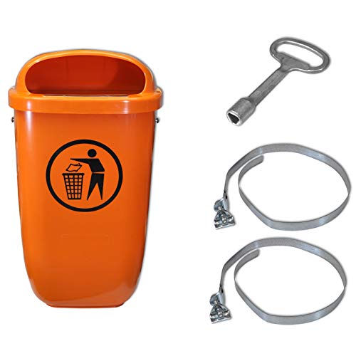 SULO Original Set Abfallbehälter Papierkorb mit Regenhaube | Der Klassiker Made in Germany | 50 Liter | Orange | Mit 2 Befestigungsschellen & 1 Dreikantschlüssel | H740xB432xT256mm von wifash