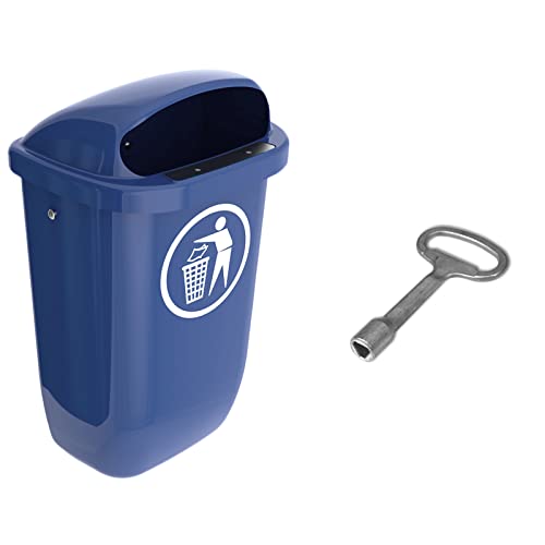 SULO Original Set Abfallbehälter Papierkorb mit Regenhaube | Made in Germany | 50 Liter | Blau | Mit 1 Dreikantschlüssel | H740xB432xT256mm von Sulo