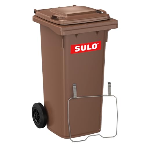 Sulo 120 Liter Müllbehälter Mülltonne Abfalltonne + Müllsack-Haltering | Braun | Für alle DIN-Kammschüttungen |Made in DE|Extra Starker Kunststoff | Vollgummiräder | Leicht zu Reinigen | UV-Fest von Sulo
