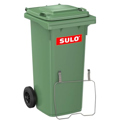 Sulo 120 Liter Müllbehälter Mülltonne Abfalltonne + Müllsack-Haltering | Grün | Für alle DIN-Kammschüttungen |Made in DE| Extra Starker Kunststoff | Vollgummiräder | Leicht zu Reinigen | UV-Fest von Sulo