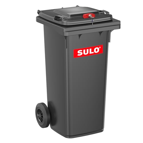 Sulo 120 Liter Müllbehälter Mülltonne Abfalltonne + Schloss | Grau | Für alle DIN-Kammschüttungen |Made in DE|Extra Starker Kunststoff | Vollgummiräder | Leicht zu Reinigen | UV-Fest von Sulo