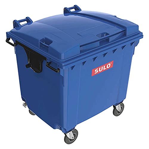 SULO Blaue Mülltonne Müllcontainer MGB 1100 Liter Abfallcontainer Behälter Kübel Container | 4-Rad-Behälter mit Flachdeckel | Robuste Deckelkonstruktion | Blau von Sulo