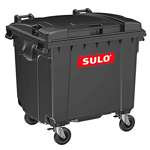 SULO Graue Mülltonne Müllcontainer MGB 1100 Liter Abfallcontainer Behälter Kübel Container | 4-Rad-Behälter mit Flachdeckel | Robuste Deckelkonstruktion | Grau von Sulo