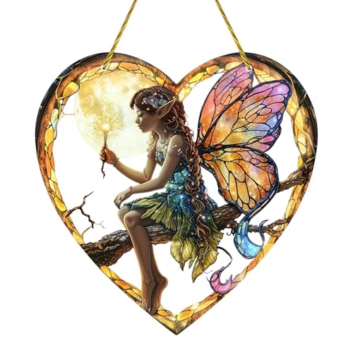 Feen-Sonnenfänger, Feen Acryl Fensterbehang, Feen Glas Sonnenfänger, Kristall Sonnenfänger, Garten Sonnenfänger, Bezaubernde Fee Design Lebendiges gebeiztes Acrylmaterial für Fenster Garten von Sulxyi