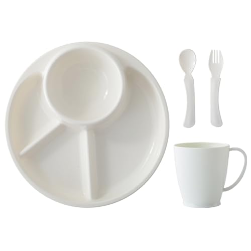 Mahlzeitplattenset, Runde Schüssel Besteckset, geteilter Teller, verfügt über mehrere Fächer, umfasst geteilte Teller, glattes Design, für Cafeteria -Partys Camping von Sulxyi