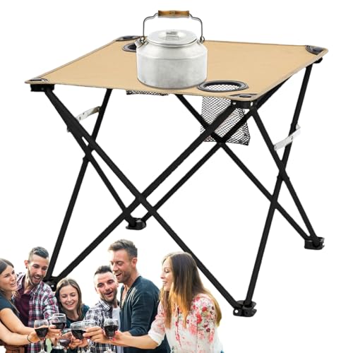 Sulxyi Camping-Klapptisch – Faltbarer Strandtisch mit 2 Getränkehaltern – tragbarer Schreibtisch für den Außenbereich, Camping-Zubehör für Reisen, Wandern, Esszimmer, Picknick, Hof, Balkon von Sulxyi