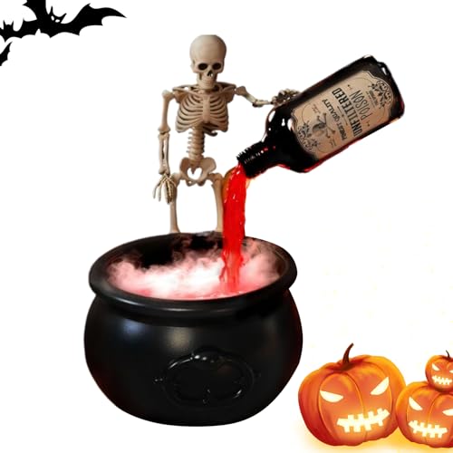 Sulxyi Cauldron Halloween, Schwarze Hexenkessel, gruselige Kesseldekoration, mit schwimmenden Trankflaschen und Diffusor, schwimmende Trankflasche Illusion, für Zuhause von Sulxyi