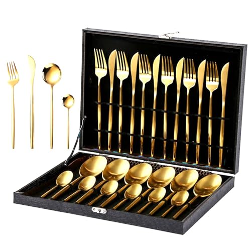 Besteck Set, Golden Flatware Set 24-teilig, Spiegel polierten Edelstahl Besteck Set, Portugiesisches Besteck Set für Home Kitchen Restaurant (Gold POR 24 Stück) von Sulypo