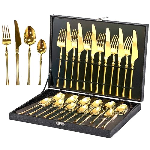 Besteck set, besteck gold oben 24-teilig, Spiegel polierten edelstahl besteck set, goldenes besteck Set für 4 Personen (Gold Glanz 24 Stück) von Sulypo