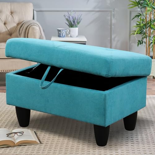 SumKea Ottomane mit Stauraum, Leinen, Fußstütze für Wohnzimmer, gepolsterter Fußhocker, perfekte Aufbewahrung, Ottomane, Bank, Tasche, Bodenstuhl für Schlafzimmer oder Eingangsbereich, Grün von SumKea