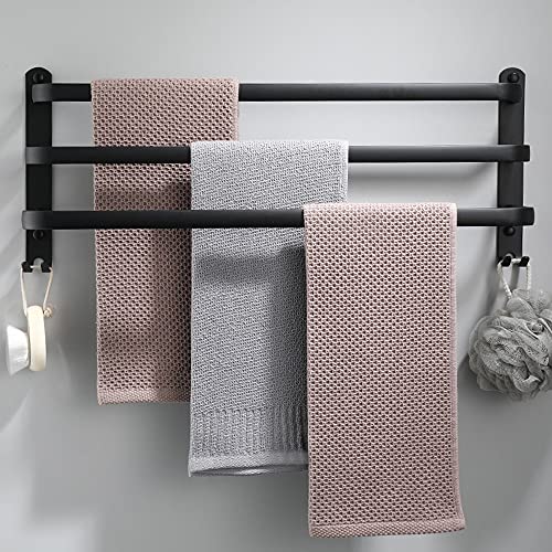 Handtuchhalter Bad 3 Tier, Aluminium Handtuchregal, Wandmontage 3-Stöckig Handtuchstange mit Haken 50CM Schwarze Wasserdicht Rust Badetuch Handtuchhalter für Badezimmer/Küche/Handtuch Halter Handtuchhalter Bad 3 Tier, Aluminium Handtuchregal, Wandmontage 3-Stöckig Handtuchstange mit Haken 50CM Schwarze Wasserdicht Rust Badetuch Handtuchhalter für Badezimmer/Küche/Handtuch Halter von Sumairs