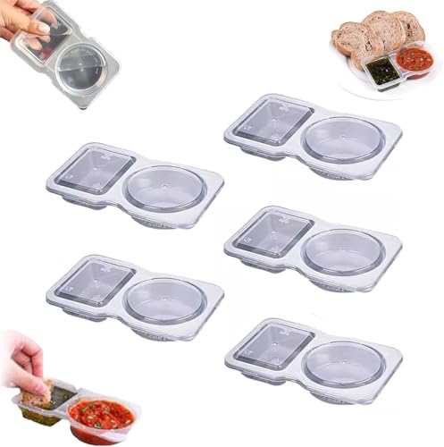 Wiederverwendbare Snack-Pack-Behälter, Doppel-Fach-Snack-Behälter, verdickte und tragbare wiederverwendbare Snack-Packungen, 2 Fächer, Scharnierdeckel, transparente Kunststoff-Portionsbecher (5) von Sumcalio