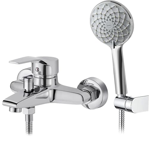 Sumeber Badewannenarmatur Wasserhahn Duscharmatur Bad mit Handbrause - 1/2 Zoll Brauseabgang Hochwertiger Messingkörper und Brausebatterie kraztfest, leicht zu reinigen,mühelos zu installieren, Chrom von Sumeber