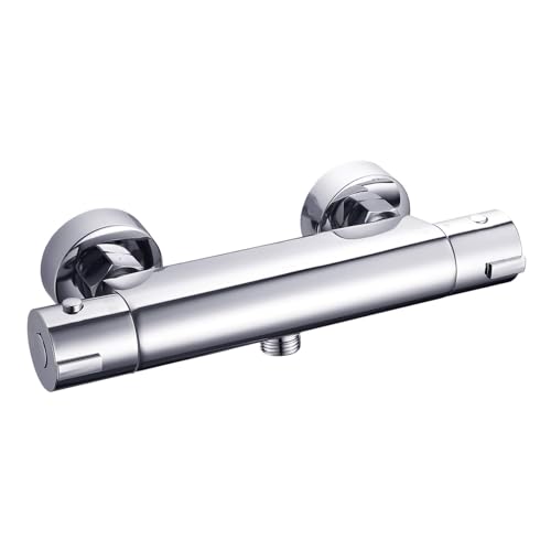 Sumeber Duscharmatur mit Thermostat, Aufputz Thermostat Duscharmatur Mischbatterie Dusche mit 2 Auslässen, Oben 3/4"BSP(26.4 mm) + Unten 1/2"BSP(21 mm), Brausearmatur mit 38 °C Sicherheitstaste von Sumeber