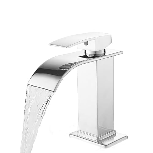 Sumeber Wasserhahn Bad, Wasserfall Wasserhahn Bad Edelstahl Waschtischarmatur Wasserfall mit Auslauf Höhe 110MM Waschbecken Armatur Einhebelmischer Warm und Kalt wasser Mischbatterien Bad (Chrom) von Sumeber
