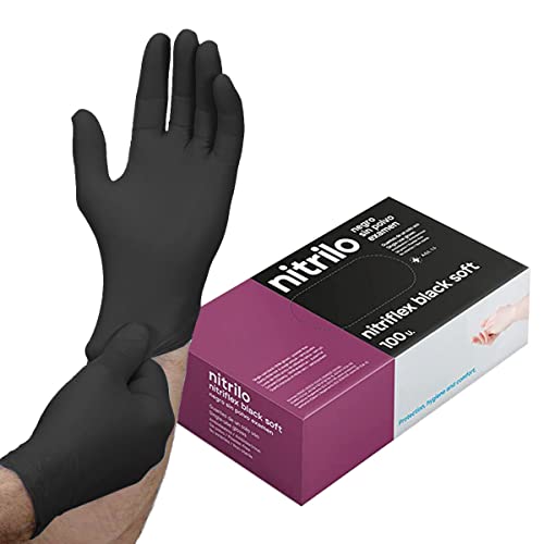Sumedtec Nitril-Handschuhe, Größe M (100 Stück), Einweghandschuhe, Nitril-Handschuhe, schwarze Nitril-Einweghandschuhe, puderfreie Handschuhe, schwarze Handschuhe (LATEX FREE) Nitril-Handschuhe von Sumedtec