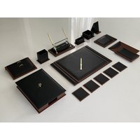 Black Tota Handicraft Luxus Büroset | Bürobedarf Set Leder Schreibtisch Organiser Büro Organizer von SumenvadisiLeather