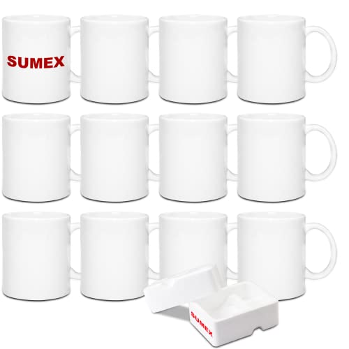 Sumex 325ml 12er-Set Sublimation Tassen Sublimationsbecher Weiß Keramiktasse,11 Unzen Tasse Sublimation für Kaffee Milch Tee von Sumex