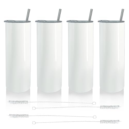 Sumex 4-Pack Sublimation Blanks Skinny Tumbler White 20 OZ gerader Edelstahl Tumbler mit Metallstroh für Becher Tumbler Hitze Presse Maschine von Sumex