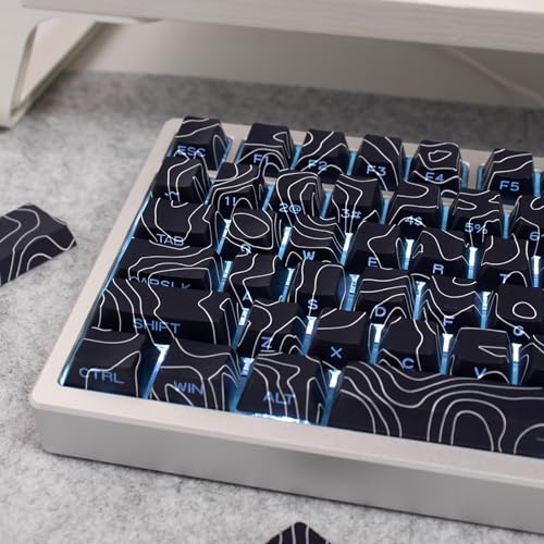 131 Tasten PBT Dye Sub Keycaps Cherry Profile Black Topographic Keycap Set Fit für 61/64/87/104/108 Cherry Mx Switches Mechanische Tastatur von Sumgsn